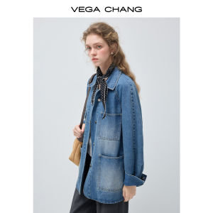 VEGA CHANG | Áo Khoác Jeans Nữ Vintage Đã Giặt Sẵn