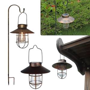 Solar Retro Camping Lantern Waterproof Vintage Night Lighting Portable Outdoor Hanging Tent LED Chandelier Light for Garden