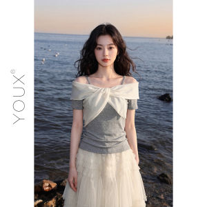 YOUXIANG | Áo Thun Quai Ngang Tay Ngắn