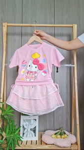 Sét váy bé gái 15kg-38kg chân váy ren cao cấp xếp ly Áo thun cotton chính phẩm sun&moon
