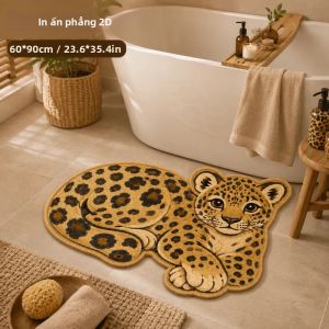 Thảm Tắm Hình Báo Hoạt Hình Dễ Thương VIKAMA Thảm Trải Sàn Chống Trượt Thấm Hút Nước Thảm Trang Trí Nhà Cửa Thảm Cửa Thẩm Mỹ Phong Cách Rừng Rậm Dùng Trong Nhà