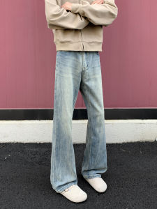 กางเกงยีนส์ทรงหลวมขาตรงสำหรับผู้ชาย กางเกงขายาวทรงหลวมสไตล์อเมริกัน ลายดอกไม้ ฤดูใบไม้ร่วง 2025 ใหม่ เทรนด์แฟชั่น