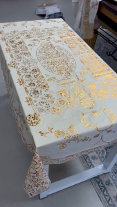 Golden Rectangular PVC Tablecloth Waterproof Oil Resistant Scratch Resistant Printed Tablecloth Household Dining Table Cloth Cover