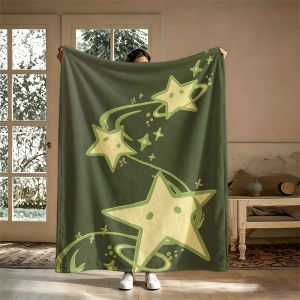 BILIBILI | Cute Green Shooting Stars Flannel Blanket Perfect for Sofa Office Bed Travel Sleep Read Relax Camping Four Season Use