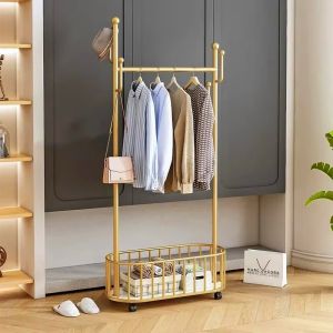 Luxury Drying Rack Cloth Bag Hanger with Wheels Coat Rack with Wheels Clothing Rack with Wheels  Multifunctional floor coat rack with wheels & Storage Basket movable coat rack home Living Room bedroom floor hanging coat rack
