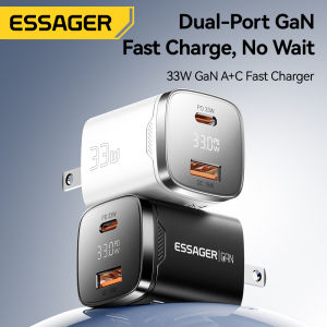 Essager 33W GaN USBA Type C Charger Digital Display PD3.0 QC4.0 Fast Charging For iPhone16 15-8  iPad Macbook For Xiaomi15 Huawei Poco Samsung Tablet Mobile Phone Digital Display A+C GaN Charger