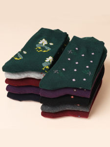 DTHN | ถุงเท้าผ้าฝ้ายแท้ครึ่งแข้งสำหรับผู้หญิง ป้องกันกลิ่น ทนทานต่อการสึกหรอ ฤดูใบไม้ร่วง/ฤดูหนาว ถุงเท้าผู้หญิง ถุงเท้าผ้าฝ้ายแท้สำหรับคุณแม่