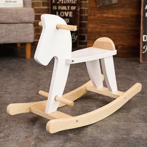Wooden Rocking Horse Baby Wood Ride On Toys for 3-5 Year Old White Rocker Toy for Kid Toddler Ride Animal