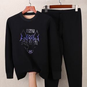 Arctic Fleece Warmth Clothing Set Thickened Lamb Velvet round Neck Base Layer Youth Long Pants Knitted Fabric Warmth Innerwear