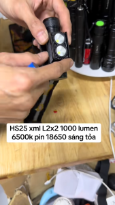 Đèn pin đội đầu mini H25A đèn pha đội đầu siêu sáng 2 bóng XML2 ánh sáng mạnh vỏ hợp kim nhôm chống nước với pin 18650
