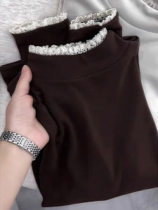 French Design Lace Trim Half-high Neck Long Sleeve Winter Sweater