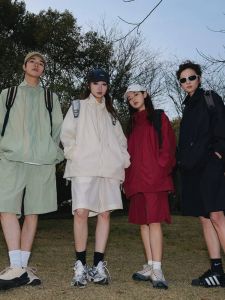 Summer Dopaamine Ice Silk Sun Protection Light Weight 5-Point Climbing Suit Polyester Fiber Long Sleeve Five-Pocket Casual Sportswear