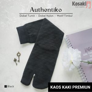 Kaos Kaki Muslimah Jempol Motif KOSAKI AUTHENTIKO Dobel Tumit Kaos Kaki Premium-BLACK
