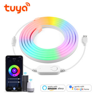USB 5V Smart TUYA RGB Neon LED Strip Light IP67 Waterproof Support Alexa Google Assistant Echo Plus Smartlife APP Voice Control