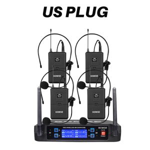 BOMGE | BOMGE 4 Channel Wireless Microphone System with 4 Headset Mic Karaoke Machine for Party Wedding Church Conference Speech