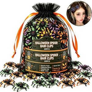 20Pcs Punk Cool Spider Hair Clips Halloween Gothic Tarantula Barrettes Scary Insect Hair Pins Cosplay Party Y2K Hair Accessories Set