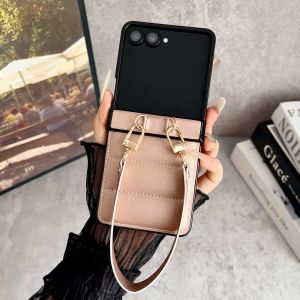 szhaiyu | For Samsung Galaxy Z Flip 8 7E 7 6 5 4 Leather Shockproof Case With Down Jacket Pattern With Strap Hinge Protection Back Cover