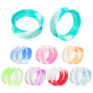 8-14Pairs Colorful Marble Thin Silicone Ear Tunnel Gauges Soft Ear Plugs Ear Skins Double Falred Tunnels Piercing Jewelry 8G-1"
