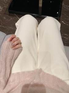 PEIXI | White High Waist Straight Leg Knit Trousers