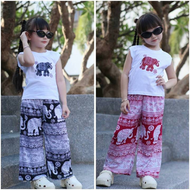 C08ชุดเซ็ทสกรีนลายช้างเด็กเเขนกุด | Lazada.co.th