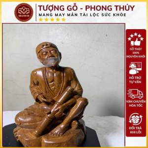 tượng ông lão hút thuốc lào xông trầm vẻ đẹp cuộc sống giản dị thanh bình gắn bó truyền thống gỗ bách cao 20-13-10cm
