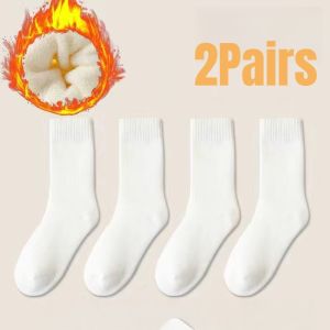 2 Pairs Thick Thermal Socks for Women Winter Fuzzy Fleece Lined Warm Breathable Stockings Cozy Solid Color Home Outdoor Socks