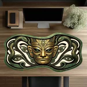 Special Shaped Green Gold Maya Mask Play Mat Thick Rubber Large Size Creative For Exotic Desk Decor
