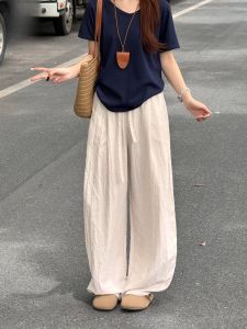 MIANXIANZHI | Linen Wide Leg Pants Women Summer Thin Loose Anti-Wrinkle Cool Feeling Knife Edge Cotton Linen Drapey Straight Cut Trousers