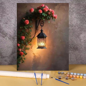 Drawing By Numbers DIY Painting By Numbers Plant Leave Lantern Kit Rain Landscape Art Picture Wall Art for Bedroom Home Decor