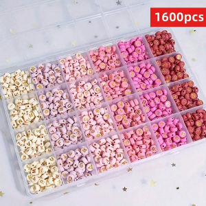 1600pcs/1box of (Pink White and Red) Golden Letter Bead Set Suitable for Jewelry Making DIY Handmade Necklaces