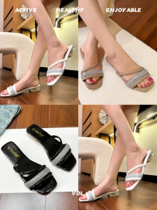Korean Fashion Crystal Heels Diamond Strap Summer Elegant Walking Women Sandals