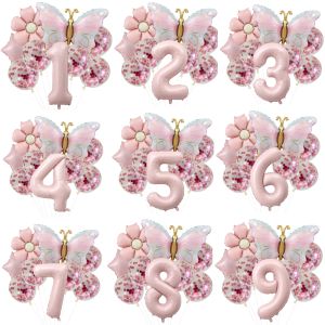 Butterfly Balloons 5th Birthday Decor for Girls Pink Butterfly Foil Balloons for Butterfly Themed Party Wedding Birthday Decors