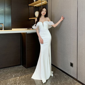 Miao Goddess Noble Evening Dress High-End Temperament Deep V Strap Slim Fit Socialite Fishtail Banquet Host Long Dress