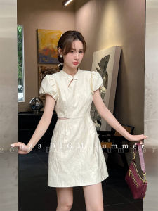 Puff Sleeves Improved Cheongsam Fancy Dress Womens Summer National Style Niche Design Jacquard Temperament Dress