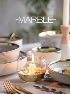 TURTLE Gold Edge Marble Design Ceramic Saucer Tableware Dinnerware Ceramic tableware with gold rim