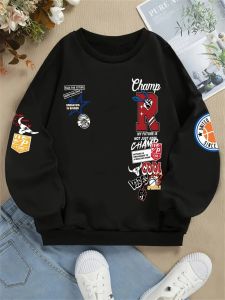 The new mens round-neck hoodie for Spring and Autumn 2025 features a street casual and fashionable 3D letter pattern print