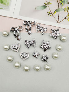 20PCS Resin Silvery Bowknot Star Shoe Charms DIY Accessories Heart Shoes Buckles Decorations Mutlifunctional Clogs Shoe Clips