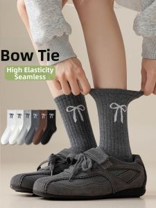 Bow Embroidery High-Elastic Breathable Seamless Crew Socks