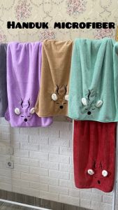 Handuk Anak Microfiber Bordir Mata Kuping Timbul PREMIUM Quality Size 50X100 cm /Handuk mandi