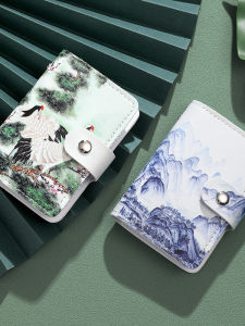 Anti-Magnetic Card Holder Retro Chinese Style Large Capacity Document Bag High End Transparent Card Pages Button Clip Mens Bag