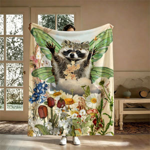 BILIBILI | Fairy Raccoon Wings Flowers Flannel Blanket Perfect for Sofa Office Bed Travel Sleep Read Relax Camping Four Season Use