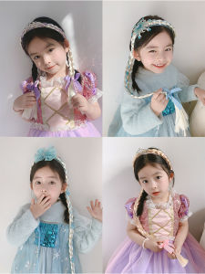 Frozen Princess Hair Accessories Childrens Girl Wig Braids Headwear Crown Hairband Princess Hair Decorations Hair Clips