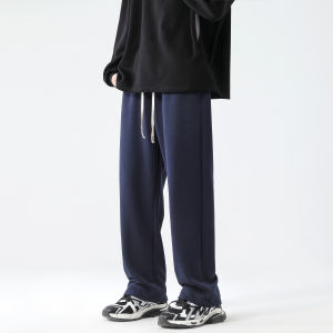 Cleanfit Mens Fleece-lined Autumn Winter Wide Leg Micro Flare Washed Scythe Sweatpants Casual Pants Loose Fit mid Waist Long Pants