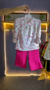 Setelan Anak Perempuan Crinkle Bunga Sakura Premium Usia 1-10 Tahun