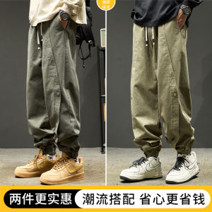 Mens Fleece Lined Cargo Pants Autumn Winter Thickened Retro American Style Paratrooper Trousers Casual Loose Fit Youth Fashion