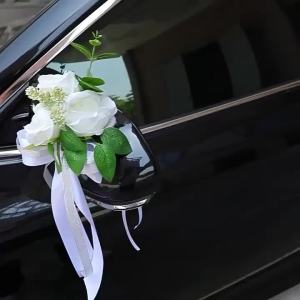 Bộ Trang Trí Xe Cưới Hoa Giả Kèm Nơ Satin Cho Tay Nắm Cửa Và Gương Chiếu Hậu Phụ Kiện Xe Cô Dâu