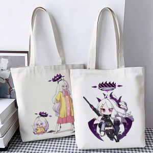 Blue Canvas Tote Bag Large Capacity Student Book Handbag Single Shoulder Bag Cartoon Print Soft Casual Zipper Closure Backpack