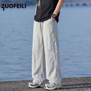 ZUOFEILI | UV Protection Summer Thin Loose Straight Leg Utility Style Trousers
