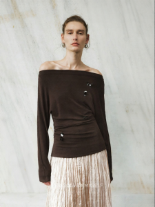 Wool Hand-beaded Off-shoulder Waist-fitted Knit Top