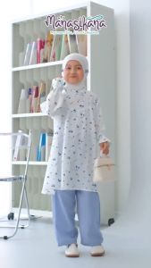 MANASIKANA Almira Oneset Setelan Baju Tunik Celana Anak Perempuan 2-12 tahun
